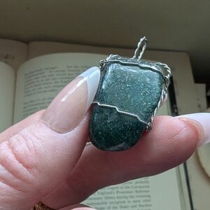 Green Stone Wire-Wrapped Pendant Necklace